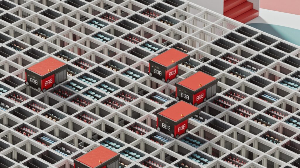 AutoStore with robotic units pictured from above.